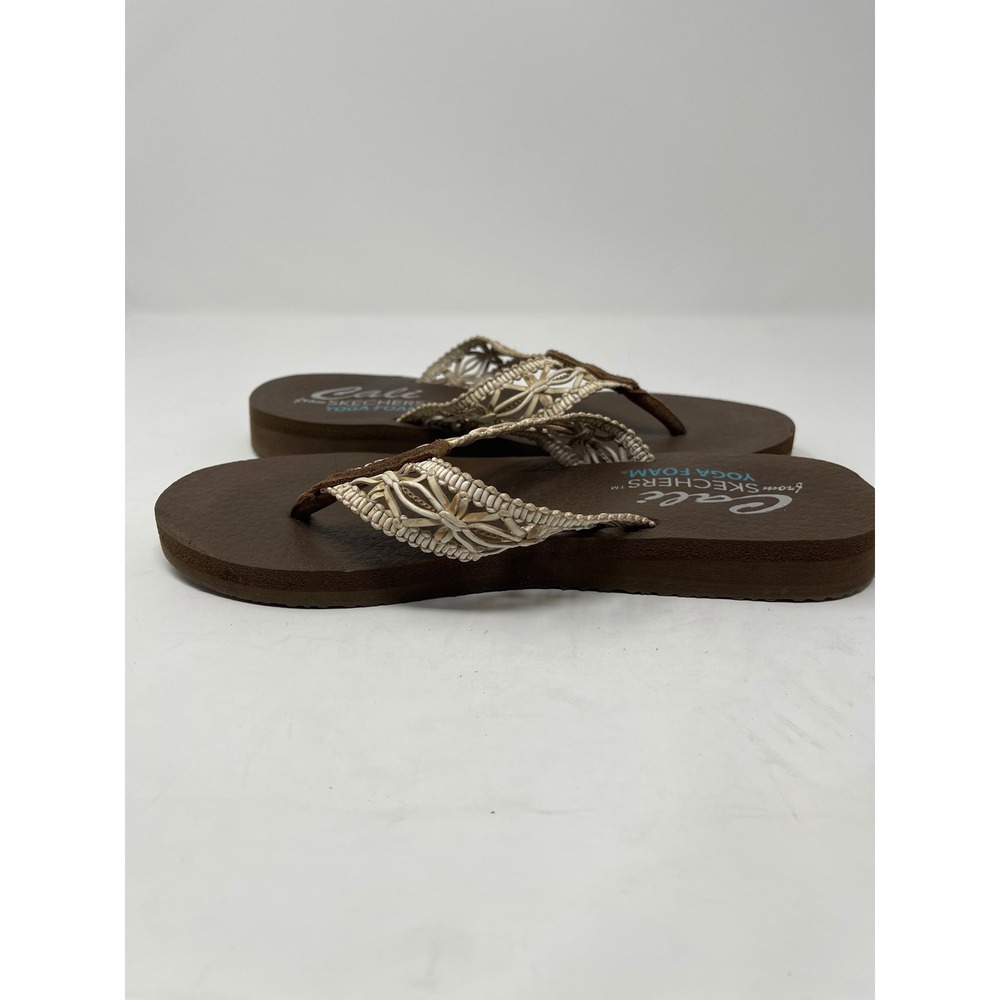 Skechers Cali Yoga Foam Flip Flops Women's 8 Brown Woven Macrame Sandals - Picture 7 of 9
